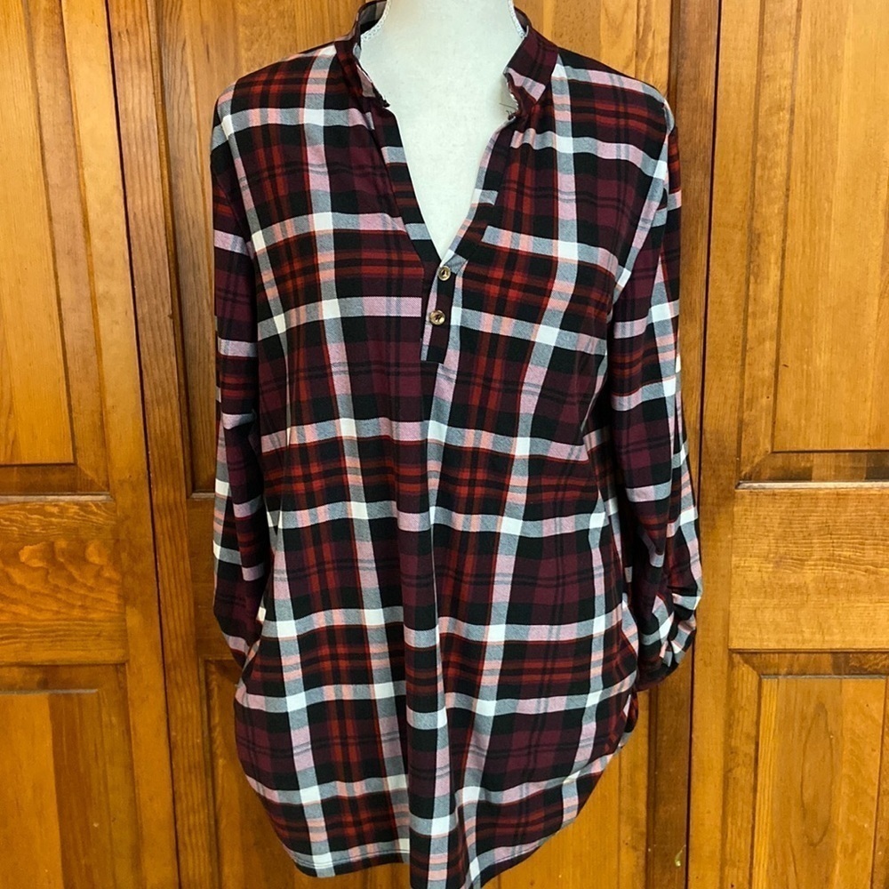 Feathers Plaid Long-sleeved V-neck  Maternity Top